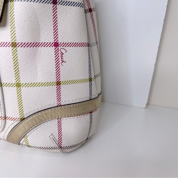 Coach F19176 Peyton Tattersall Plaid Satchel Tote Coated Canvas Ivory Multi H013 - Picture 3 of 16